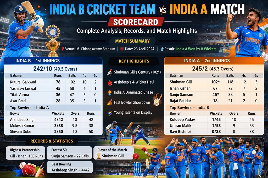 India B Cricket Team vs India A Match Scorecard: Complete Analysis, Records, and Match Highlights