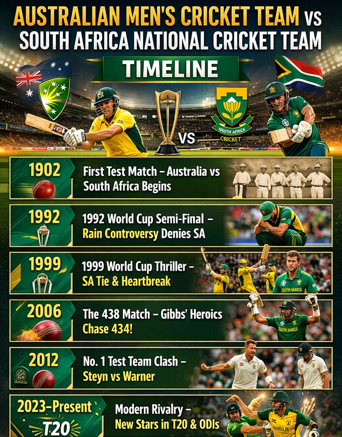 Australian Men’s Cricket Team vs South Africa National Cricket Team Timeline